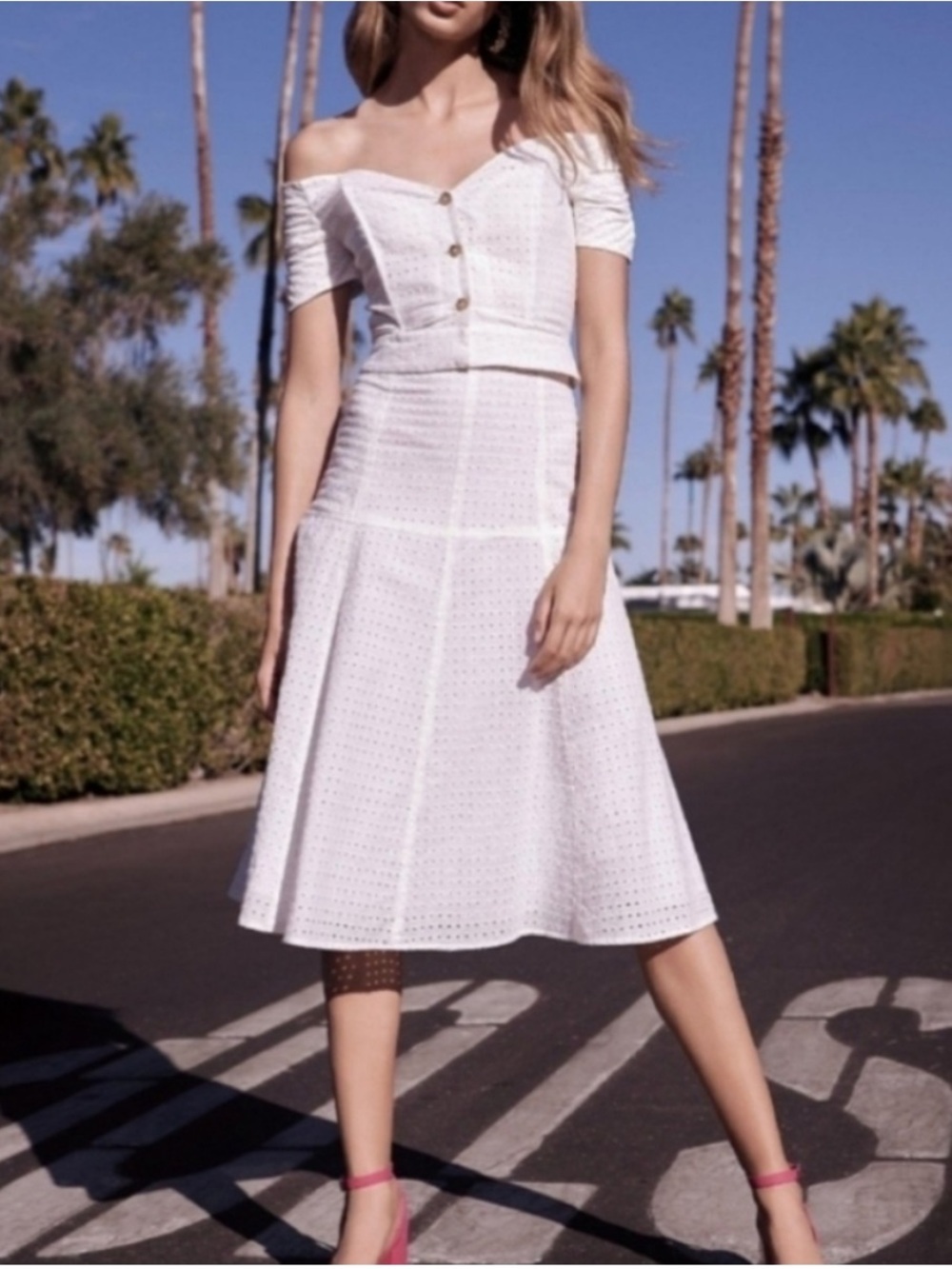 Gianni Bini White Eyelet Midi Skirt Set size medium